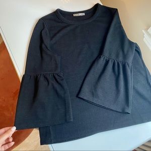 Zara Black Knit Sweater with Bell Sleeves, Medium